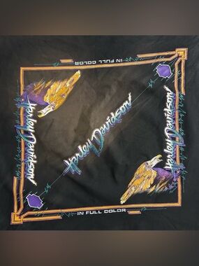 Vintage Harley Davidson Rhinehart Eagle Bandana Full Color USA Biker Scarf 90s